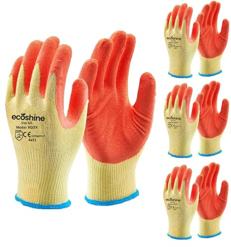 Ecoshine Supplies 24 Pairs Orange Latex coated gloves Rubber Gloves for Builders Gardning Warehouse Use Safety Gloves Work Gloves (Large/9)