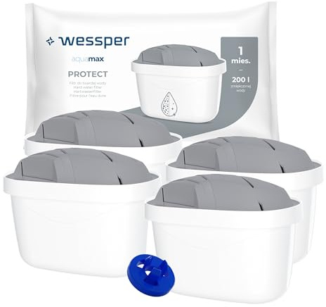 Wessper Cartouche filtrante pour pour carafe filtrante | Remplacement de Dafi Unimax Aquaphor A5 BRITA Maxtra+ PHILIPS AWP212/10 | pour Réduire Le Chlore et des Métaux Lourds – ensemble 4 pièces