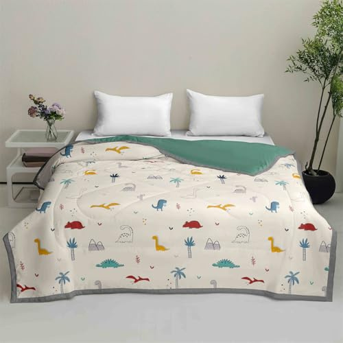 Odot Bettdecke Ohne Bezug Sommer, 4,5 Tog Bettdecke Ohne Bezug Dünne Nutzbar Sommerbettdecke Leicht Doppelseitige Sommerdecke für Bett Sofa (Niedlicher Dinosaurier,135 * 200cm)