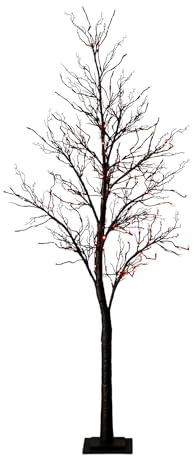 Nearly Natural 7ft Pre-Lit Halloween Deluxe Black Twig Artificial Tree with 180 Orange & Purple LED Lights