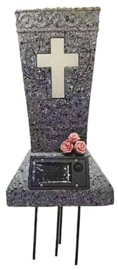 SZLIFE Vase funéraire Solaire avec décoration de Pierre tombale à LED, Lampe funéraire en Croix commémorative 13 x 13,5 x 33 cm