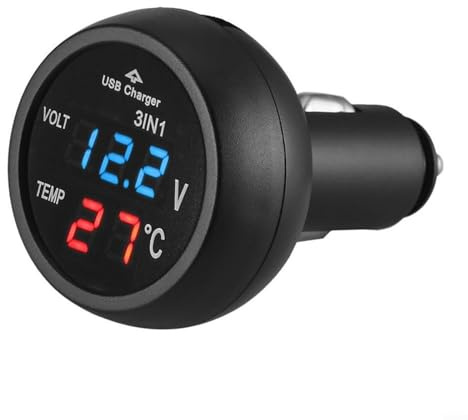 Digitales Auto Voltmeter Thermometer mit LED-Anzeige Zigarettenanzünder Spannungsmesser für 12V/24V Batterieüberwachung