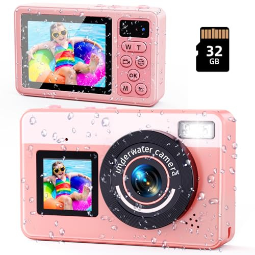 MaxMango Appareil Photo numérique, 10FT Appareil Photo Etanche Numérique, 32GB Caméra sous-Marine Zoom Digital 18x avec Double écran Caméra pour Adolescents Débutants Élèves