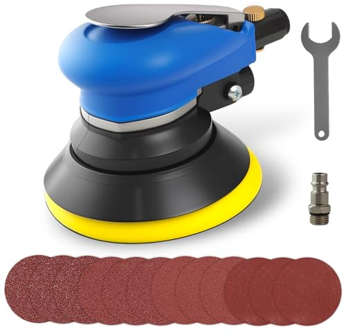 5 Inches Air Random Orbital Sander, Pneumatic Palm Car Sanders For Wood Polisher Metal, Auto Body Work Dual Action Pneumatic Sander with 12PCS Sandpaper