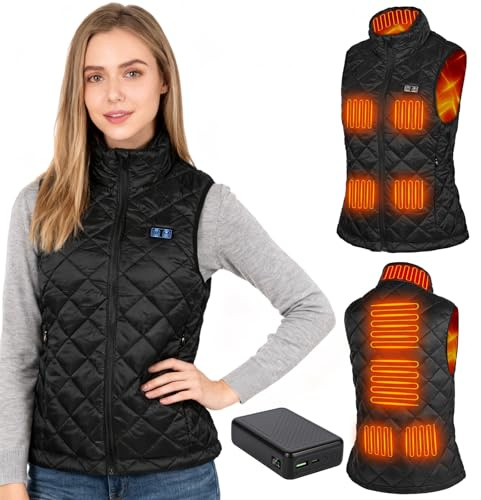 GuKKK Chaleco Calefactable, 20000mAh Chaleco con Calefacción Eléctrica USB para Mujeres Hombres, Carga Chaqueta Calefactora 9 Zonas de Calentamiento, Chaleco Térmico Ajustable con 3 Temperatura (S)