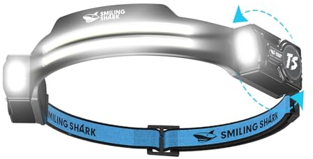 Smiling Shark Lampe Frontale, Lampes Frontales LED Rechargeable Ultra Puissante avec 2 Faisceau Large & Spot Réglable Détecteur de Mouvement 2400 mAh 5 Modes pour Randonnée Pêche Camping Cyclisme