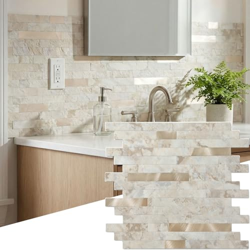 Yipscazo 2026 New Upgrade Peel and Stick Backsplash, Stick on Backsplash Tiles for Kitchen, Bathroom, Fireplace (10 Sheets, Beige Rocks)