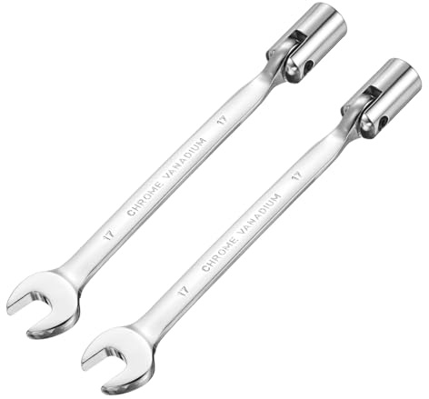 sourcing map 2 Pcs 17mm Swivel Head Socket Combination Spanner Wrench CR-V Steel Rotary Torx Socket Head Open End Wrenches Spanner Mirror Polishing for Auto Car Repairing