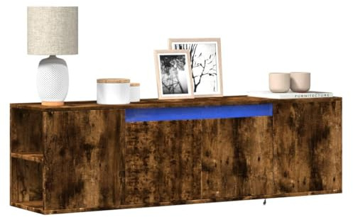 Tomostar Meuble TV Suspendu, Support Télé Flottante Support TV Mural avec lumières LED chêne fumé 135x31x39,5 cm