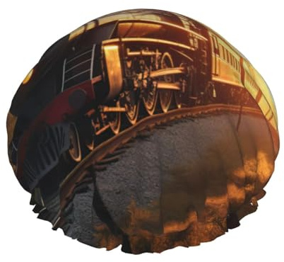 Steam Train Print Bath Hair Cover For Women Reusable Double Waterproof Layers Shower Caps For Women Ladies