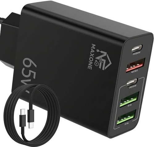 Cargador USB C 65W, Cargador iPhone Carga Rapida Múltiple USBC Enchufe PD+QC Rápido Pared Adaptador Tipo C Movil Cargadors para iPhone 17 16 15 14 13 12 11 Pro MAX Plus + Cable