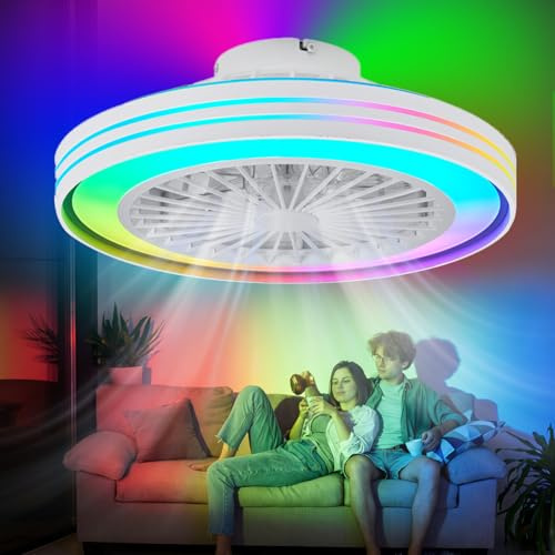 ZOMLBOF Ventilador de Techo Circular RGB con Luz & Compatible con Alexa | 6 Velocidades,Regulable,Silencioso Reversible,Lampara Ventilador Techo Dormitorio de Temporizador,SalóN y Estudio