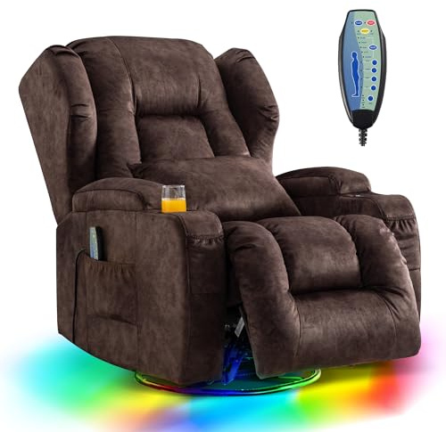 SITURAY 2 Motoren Elektrischer Verstellbar Relaxsessel mit Liegefunktion | Drehbarer Fernsehsessel TV Sessel mit Massage und Wärme, Kinosessel mit USB/LED/TYP C,bis 150 kg, Samtstoff Braun