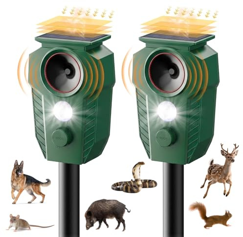 2 Stück Katzenschreck Ultraschall für Garten – Solar Katzenabwehr mit Bewegungsmelder & Blinklicht, IP65 wasserdicht Ultraschall Katzenschreck gegen Katzen, Hunde, Marder, Füchse für Garten, Hof