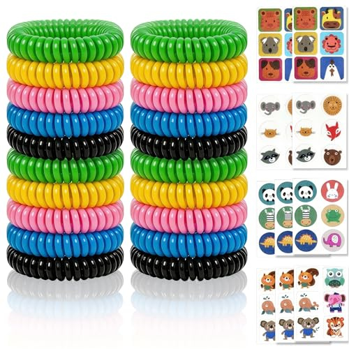 DONGTATA Mosquito Repellent Bracelet Set 20 Pack with 60 Mosquito Plasters Deet-Free Mosquito Bands Insect Repellent Bracelets for Camping Travel Outdoor Suitable for Kids and Adults