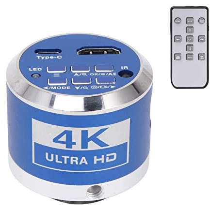 AMONIDA Caméra de Microscope, Capteur CMOS Haute sensibilité 4K 30FPS, Caméra Industrielle en Alliage D'aluminium avec Télécommande et Stockage sur Carte Mémoire Microscope Numéri (Prise UE)