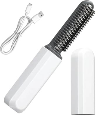Mini Fer à Lisser Lisseur et Boucleur Portable Rechargeable | Brosse e Sans Fil Coiffage Anti-Frisottis pour Femme Homme Enfant Frange