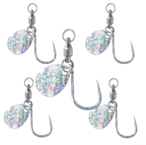 NexRen Gancho para jigging de agua salada con cuchara intermitente, construcción de metal, colores vibrantes para la atracción de peces, compatible con rango de tamaño 14-40 (4/0# plateado)