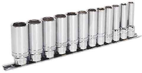 Sealey AK2744 Deep Sockets with Lock-On™ Technology 3/8 Dr 8mm - 19mm on Rail