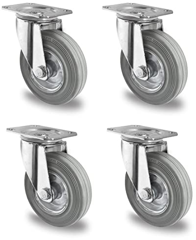 Rollensatz 4 Lenkrollen 100 mm Vollgummi grau mit Stahlfelge