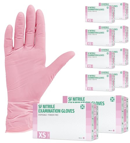 SF Nitrilhandschuhe XS Rosa – 1000 Stück Einweghandschuhe, latexfrei | Puderfreie Einmalhandschuhe, Vorratspack mit 10 Boxen à 100 Stück, für Tattoo, Werkstatt, Küche, Reinigung und Haushalt