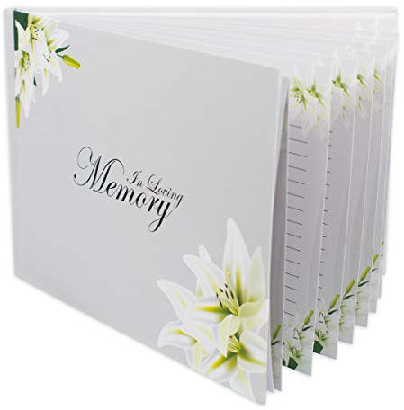 Customoffi Funeral Guest Book Hardcover Memorial Guest Book White Classic and Elegant with 15 Sheets for Names and Messages Funeral Registry (Flower Design) (Flower Design)