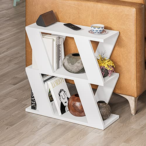 HOCUS PICUS Schmaler Side Table mit 2 Ablageflächen| moderner 2-stufiger Beistelltisch im schlanken Design| platzsparender End Table für Sofa| Wohnzimmer und Büro| 22 x 60 x 57 cm (Weiß)
