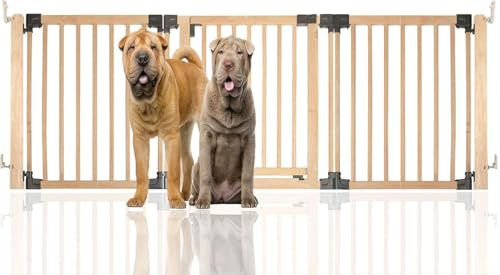 Bettacare Barriera per Animali Domestici Espandibile in Legno Multipannello, Fino a 216cm, Legno Naturale, 76cm di Altezza, Barriera per Cani e Cuccioli, Facile da Installare