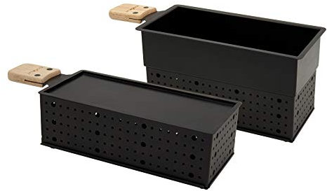 COOKUT - Set de regalo Lumi - raclette y fondue de queso con vela - raclette en 3 minutos y preparar una fondue en 5 minutos - noche de raclette, fondue de queso, picnic - espátula de madera - negro