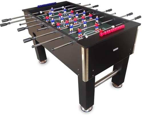 DEVESSPORT Futbolín Semi Profesional Salón Negro con Retorno de Bolas| Jugadores de Piernas Separadas + Retorno de Bolas + 2 Pelotas Incluidas | Pack Futbolín Semi Profesional con Niveladores