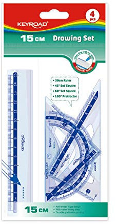 Schullineal-Set - Lineal 15 cm - 45° Winkel - 60° - Winkelmesser 180° - Robustes Kunststoffmaterial - Keyroad