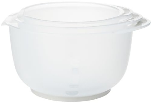 Chef Aid Contiene 3 cuencos para mezclar, base antideslizante, mango de agarre suave, apto para microondas y lavavajillas, compacto, apilable, ideal para hornear y cocinar, color blanco roto, 1,5