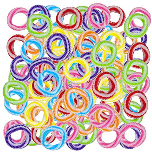 100 Stück Elastische Haargummis Mini-Haarbänder Kleine Gummibänder für Mädchen, toll für Zöpfe und Pferdeschwanz (gestreifter Farbmix)