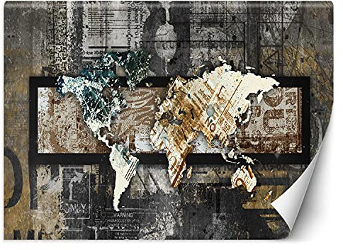 Feeby Fotomurales Mapa Mundial Abstracto 254x184 cm Marrón Incluyendo Pegamento Papel Pintado Tejido No Tejido Decoración De Pared Salon Oficina Dormitorio Contorni Dei Continenti