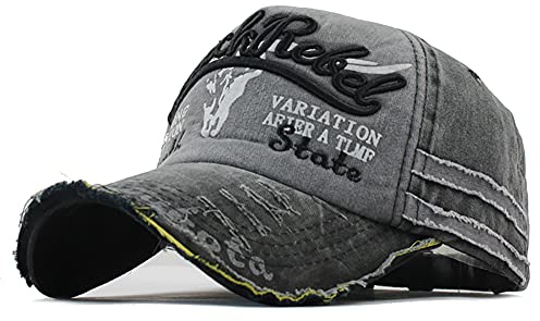 YULOONG Vintage Baumwolle Baseball Cap Fashion Washed Denim Retro Ausgefranste Kante Sonnenhut Bestickter Trucker Hut Klassische Sport Casual Hip Hop Cap Einstellbare Größe für Männer Frauen