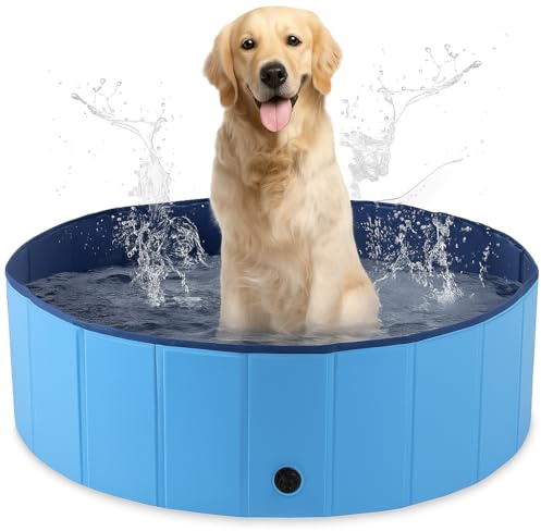 SEDOL Foldable Dog Pool – Portable Non‑Slip Dog & Kids Paddling Pool with Drainage Valve – Durable PVC Outdoor Pet Bath for Summer Garden, Patio, Beach & Camping – Quick Fold & Easy Store M(80×20cm)