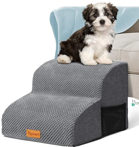 Topmart High Density Foam Pet Steps 2 Tiers,11.8 High,Non-Slip Dog Stairs,Soft Foam Dog Ramp Ladder,Best for Injured,Older Cats,Pets with Joint Pain,Suitable for Low Sofas,Stairs,Lower Place