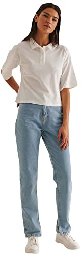 NA-KD High Waist Side Slit Denim Jeans, Azul Claro, 42 para Mujer