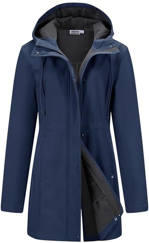 Outdoor Ventures Softshell Jacket Ladies Rain Jacket Functional Lightweight Rain Coat Windbreaker Waterproof Hiking Jacket Breathable Outdoor Jacket with Hood for Spring Fall Winter Midnightblue L