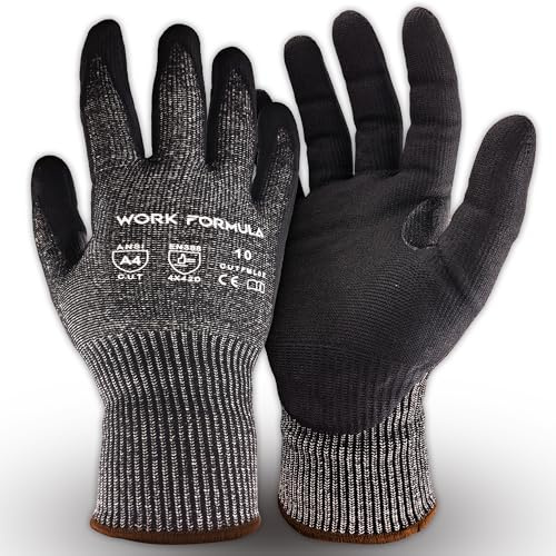 WORK FORMULA 2/5 Pack Snug Fit Cut Resistant Gloves, ANSI A4, XS-3XL, Men/Women, Metal/Glass/Wood/Box Cutting, Fishing, HVAC (X-Large)