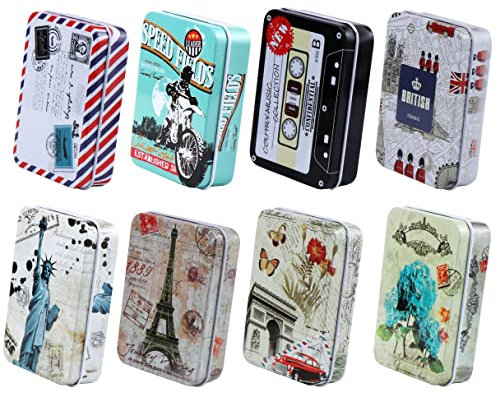 8 Stück Metalldosen,Rostfrei Metalldöschen Kleinen Blechdosen Metall Boxen Rechteckig Dosen Metalltasche Metalldosenbehälter mit Deckel,Metallbox für Süßigkeiten/kleinen Gegenständen,9 x 6,5 x 2,5 cm