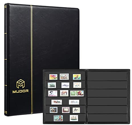 MUDOR Stamp Collecting Album, 6 Rows Pockets Stamp Book for Collectors, 10 Sheets Stamp Stockbook