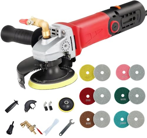 HaTur Wet Polisher 860 W / 110 V Wet Buffer with 4'' Diamond Polishing Pad Low-noise Stone Polisher Variable Speed Buffing Machine for Concrete, Marble, Granite, Ceramic Tile