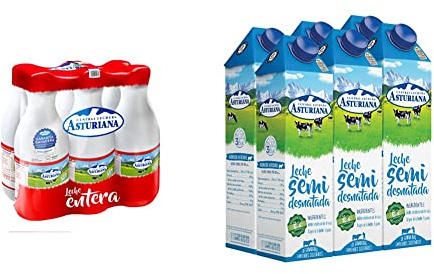 Central Lechera Asturiana Leche Entera, 6 x 1.5L & Leche Semidesnatada, 6 x 1L
