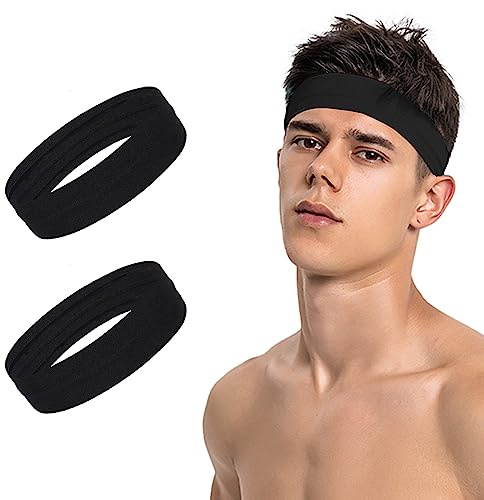 WNXXCD Männer Sport Stirnband, No-Slip Stirnband, Frauen Yoga Stirnband, Radfahren, Joggen, Fitness, Feuchtigkeitsaufnahme und Schweiß ableitendes Stirnband, 2Schwarz