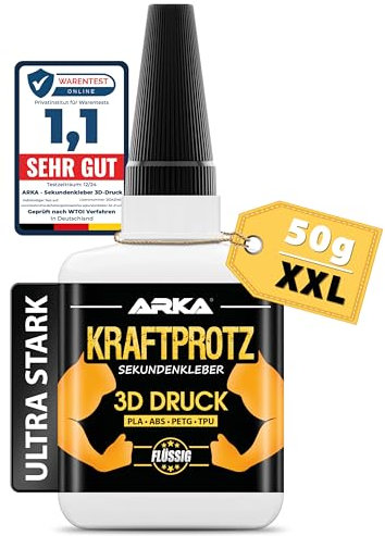Pegamento para impresión 3D líquido – KRAFTPROTZ 50 g XXL – superadhesivo extrafuerte, Transparente y Resistente al Agua y Calor – Punta antiobstrucción – Ideal para PLA, ABS, PETG, TPU y más