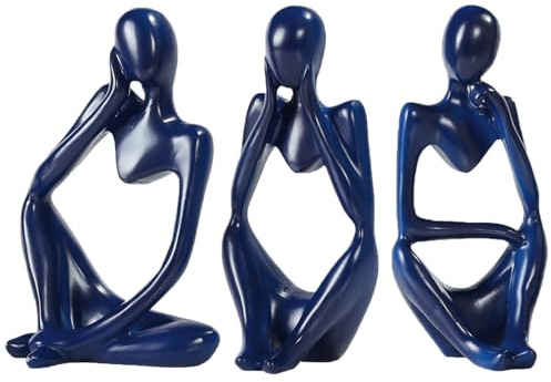 Tetaybon Blaues Badezimmer-Dekor, 3 Stück, kleine Dekorationen für Regale, Kunstharz, Denker-Statuen, Skulpturen, Heimdekoration, Wohnzimmer-Dekorationssets