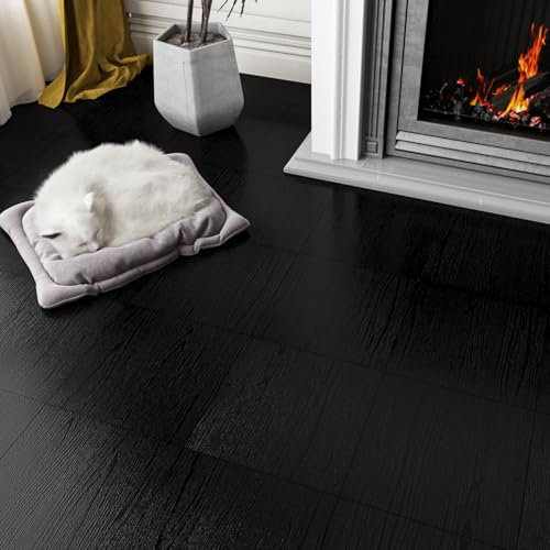 LaCheery 4 Pezzo Pavimento PVC Adesivo Effetto Legno Nero Pavimenti in PVC Adesivi Rovere 30cm x 30cm Bagno Rivestimento Pavimento Piastrelle Adesive Cucina Impermeabile per Soggiorno Camera da Letto