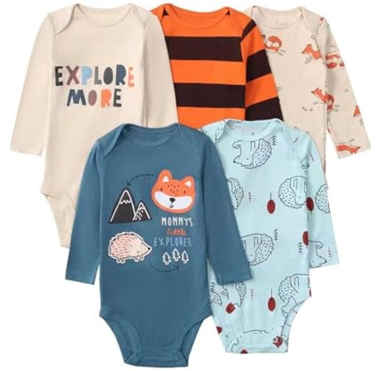 Acuryx Bambino Bambina Body a Manica Lunga 5 Confezioni con Cartone Animato 3-6 Mesi