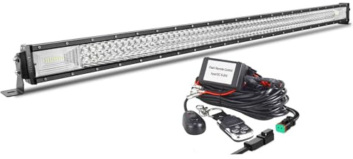 AUXTINGS 127 cm Droit Barre lumineuse 648W Feux Antibrouillard LED avec 12V télécommande stroboscopique Kit de câblage 6000K 3 Rangées Etanche LED Projecteur pour Voiture Camion Tracteur 4X4,IP67